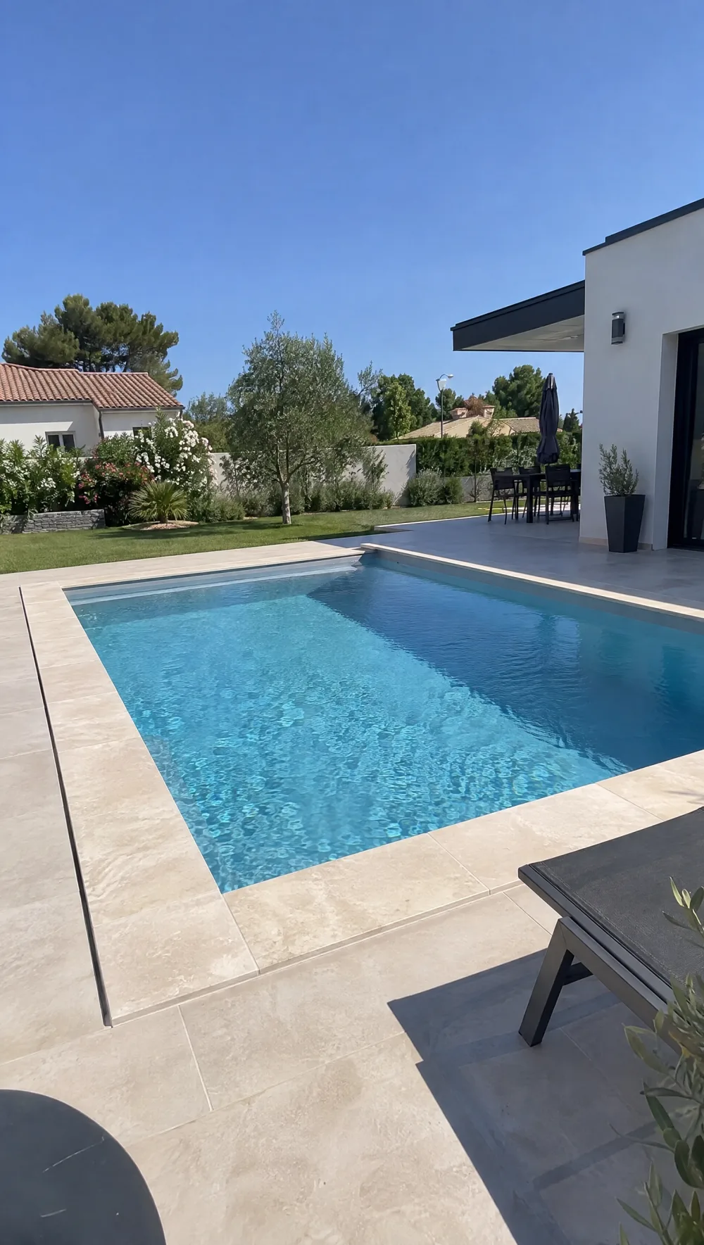 Piscine et plage carrelée